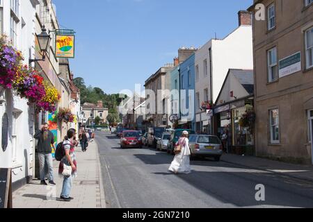 Views of the High Street in Glastonbury, Somerset in the UK Stock Photo