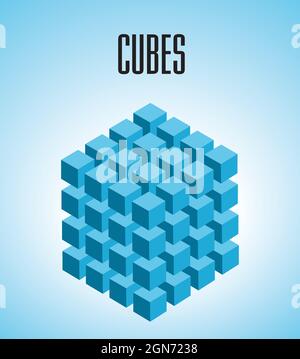 Blue cubes in perspective. Planning, organize. Vector illustration. EPS10. Stock Vector