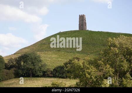 The Glastonbury Tor on a hill in Glastonbury, Somerset in the UK Stock Photo