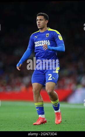 London, England, 22nd September 2021. Henry Lawrence of AFC Wimbledon during the Carabao Cup match at the Emirates Stadium, London. Picture credit should read: David Klein / Sportimage Credit: Sportimage/Alamy Live News Stock Photo