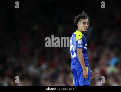 London, England, 22nd September 2021. Ayoub Assal of AFC Wimbledon during the Carabao Cup match at the Emirates Stadium, London. Picture credit should read: David Klein / Sportimage Credit: Sportimage/Alamy Live News Stock Photo