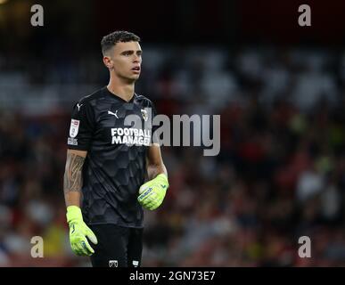 London, England, 22nd September 2021.  Nik Tzanev of AFC Wimbledon during the Carabao Cup match at the Emirates Stadium, London. Picture credit should read: David Klein / Sportimage Credit: Sportimage/Alamy Live News Stock Photo