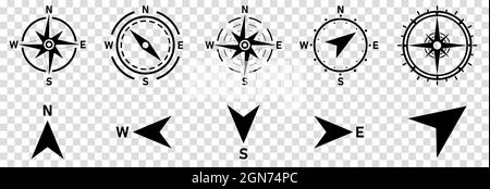 Compass icons set isolated on transparent background Stock Vector