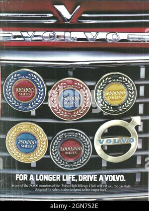 Volvo badges logos advert ad advertisement in paper 1970s 1980s Stock Photo