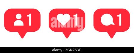 Follower notification icons. Social media comment, like, follow signs. Can use for web and mobile app. Vector illustration Stock Vector
