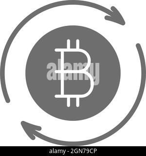 Bitcoin coin sign, cryptocurrency exchange grey icon. Stock Vector