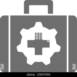 Vector technical assistance suitcase grey icon. Isolated on white background Stock Vector