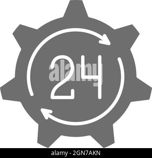 24 hours technical service, support time grey icon. Stock Vector