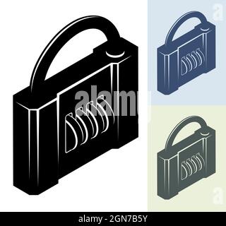 set of monochrome closed padlocks with password wheels. Vector isolated on white background Stock Vector