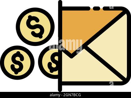 Online money email icon. Outline online money email vector icon color flat isolated Stock Vector