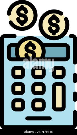 Money coin calculation icon. Outline money coin calculation vector icon color flat isolated Stock Vector