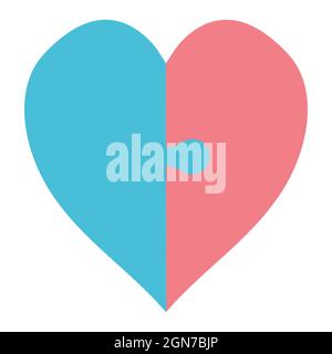 Puzzle of two halves of the heart man and woman, pink and blue concept of marriage and love Stock Vector