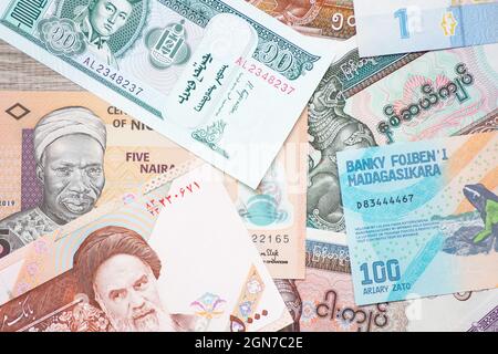 Banknotes from various countries. Notaphilia as a hobby and business Stock Photo