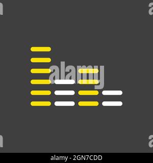 Equalizer, frequency with dashes vector glyph icon on dark background. Audio signal. Music sign. Graph symbol for music and sound web and apps, logo, Stock Vector