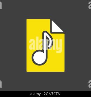 Music file vector glyph icon on dark background. Music sign. Graph symbol for music and sound web site and apps design, logo, app, UI Stock Vector