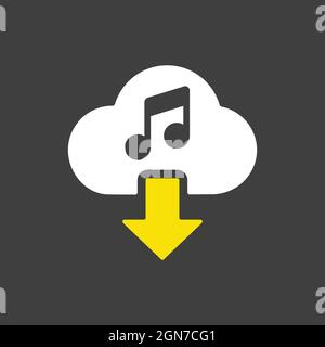 Cloud download music glyph icon vector icon on dark background. Music sign. Graph symbol for music and sound web site and apps design, logo, app, UI Stock Vector