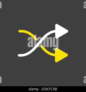 Shuffle vector glyph icon on dark background. Crossed arrows. Media player button. Random music order Stock Vector