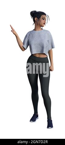 3d illustration of a woman isolated on a white background making a gesturing refusal with her hand. Stock Photo