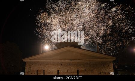 Fireworks for the feast of the patron saint of Bergamo Stock Photo