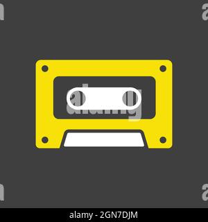 Audio cassette tape vector glyph icon on dark background. Music sign. Graph symbol for music and sound web site and apps design, logo, app, UI Stock Vector