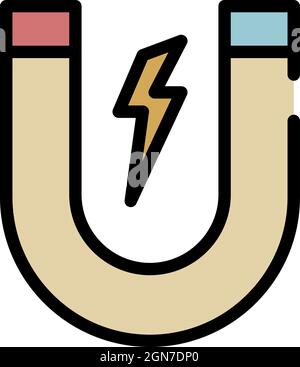 Magnet with lightning icon. Outline magnet with lightning vector icon color flat isolated Stock Vector