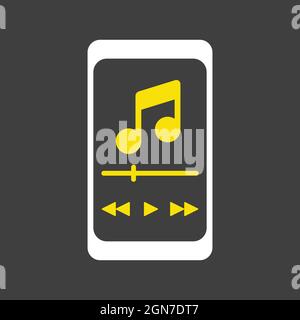 Smartphone with music player app vector glyph icon. Music sign. Graph symbol for music and sound web site and apps design, logo, app, UI Stock Vector