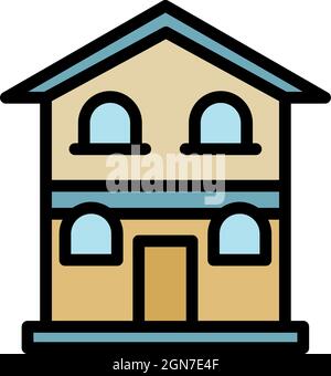 Two storey house icon. Outline two storey house vector icon color flat isolated Stock Vector