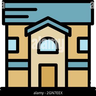 Wooden house icon. Outline wooden house vector icon color flat isolated Stock Vector