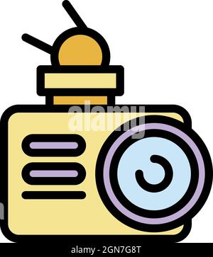 Outdoor camera front view icon. Outline outdoor camera front view vector icon color flat isolated Stock Vector