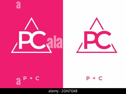 Pink white color of PC initial letter design Stock Vector