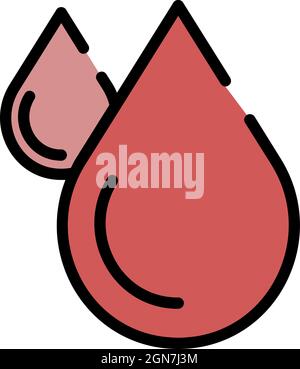 Two drops of blood icon. Outline two drops of blood vector icon color flat isolated Stock Vector