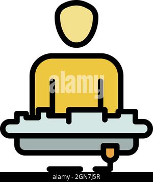 DJ at the console icon. Outline DJ at the console vector icon color flat isolated Stock Vector