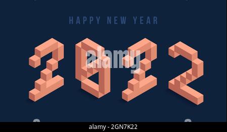2022 New year isometric vector illustration art. Minimal 2022 vector Holiday decoration elements for design, postcard, greeting cards and invitations Stock Vector