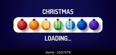 Christmas rainbow Progress bar with inscription - Christmas Loading and decorated ball in realistic style. Vector illustration design, poster, greetin Stock Vector