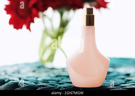 Vintage pink and gold perfume bottle, beauty and cosmetics Stock Photo