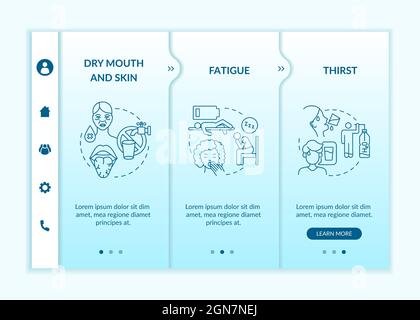 Dehydration symptoms blue gradient onboarding vector template Stock Vector