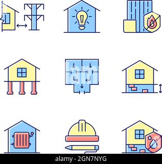 Building safety regulations RGB color icons set Stock Vector