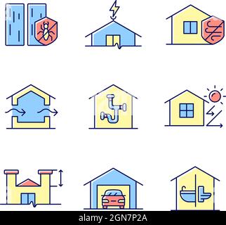 Home building standards RGB color icons set Stock Vector