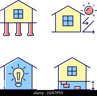 Residential building RGB color icons set Stock Vector