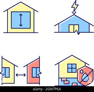 Building safe house RGB color icons set Stock Vector