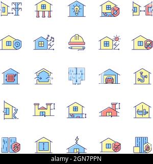 Building safety requirements RGB color icons set Stock Vector