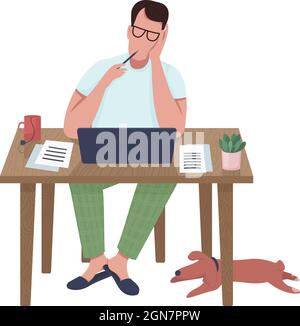 Writer at computer semi flat color vector character Stock Vector