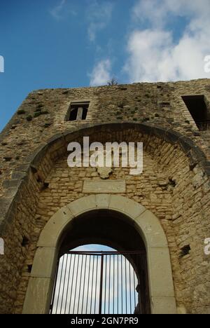 Entrance of the Castle of Castropignano with noble coat of arms. Molise, Italy Stock Photo