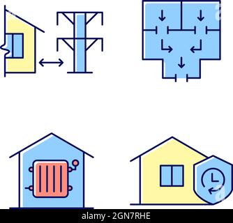 Home building regulation RGB color icons set Stock Vector