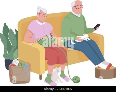 Pensioners on couch semi flat color vector characters Stock Vector