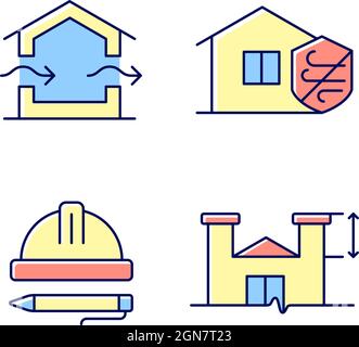 Standards for residential construction RGB color icons set Stock Vector