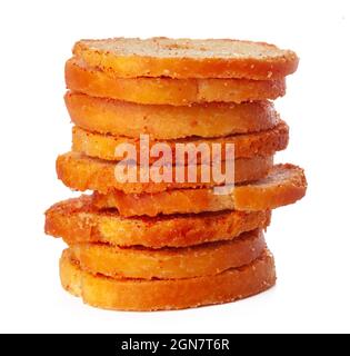 Dried bread crisps isolated on white background Stock Photo