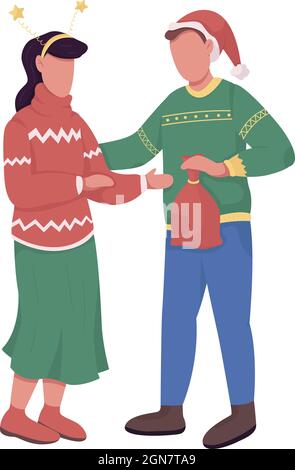 Couple exchange gifts semi flat color vector characters Stock Vector