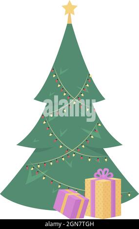 Christmas tree with gifts semi flat color vector object Stock Vector