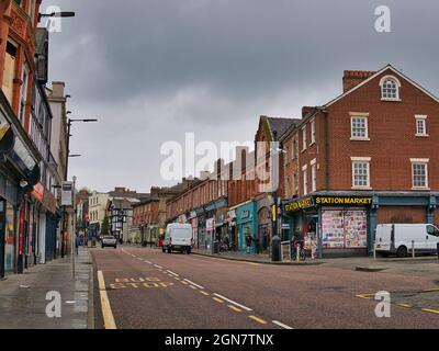 A view of Wallgate in Wigan, Lancashire, England, UK. The railway station Wigan Wallgate is on this road, which leads down to the local canal. Stock Photo
